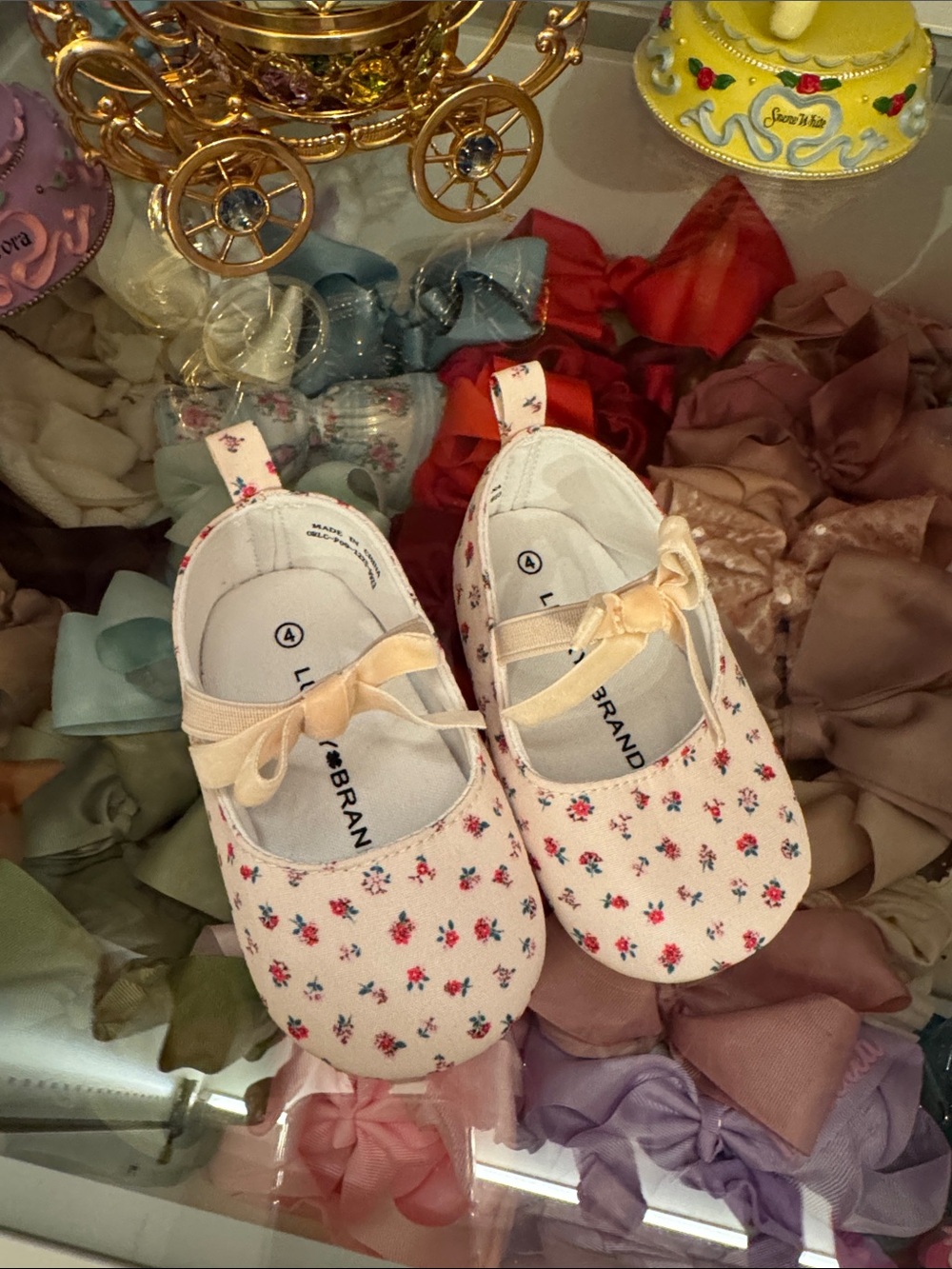 Lucky Brand Cream Baby Mary Jane Shoes with Pink Floral Print